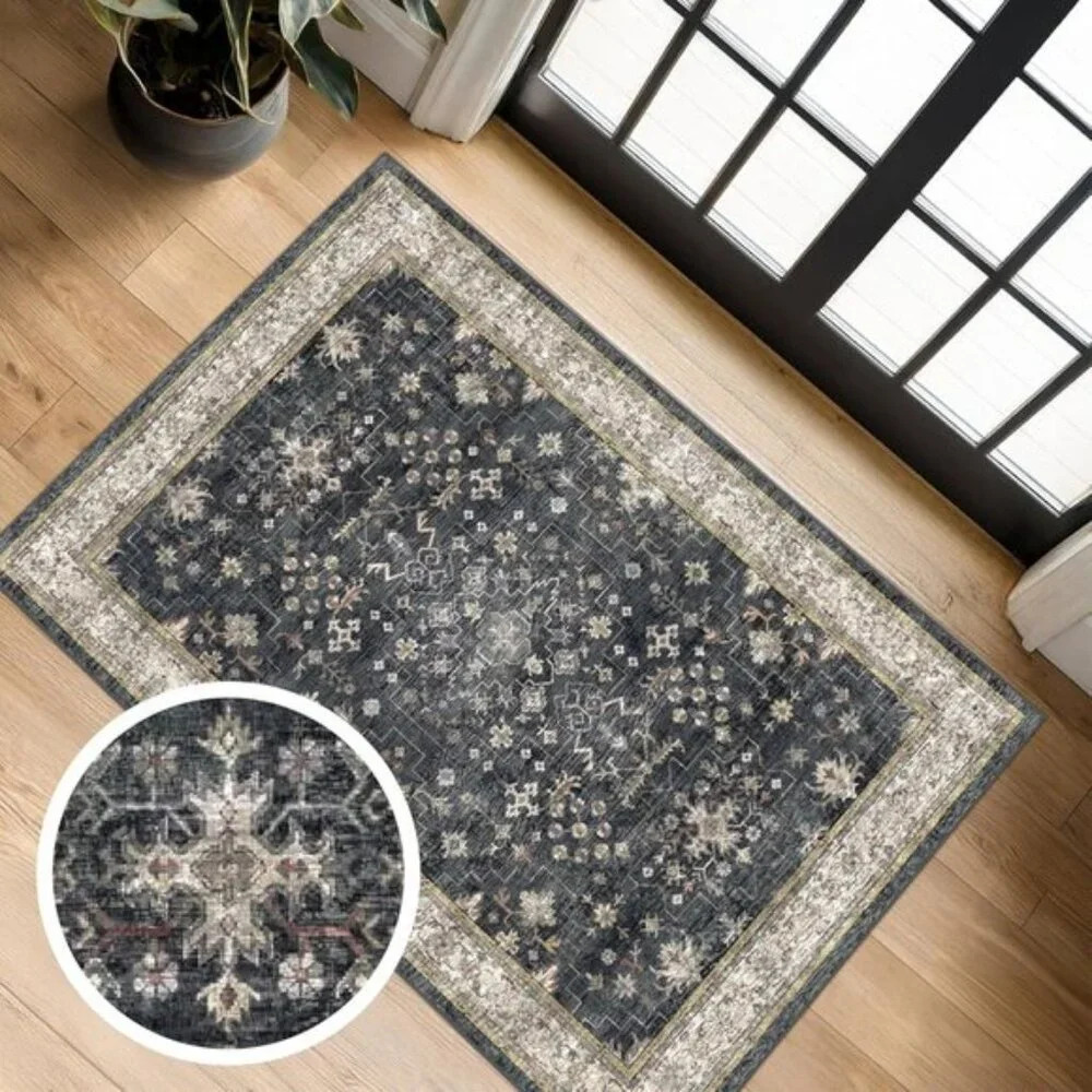New Black 2x3 Washable Entry Rug, Non-Slip Indoor Mat for Home Decor